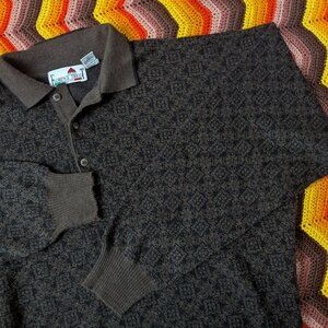 XL men's vtg 90s Florence Tricot Wool Blend Polo Sweater earth colors boho H100